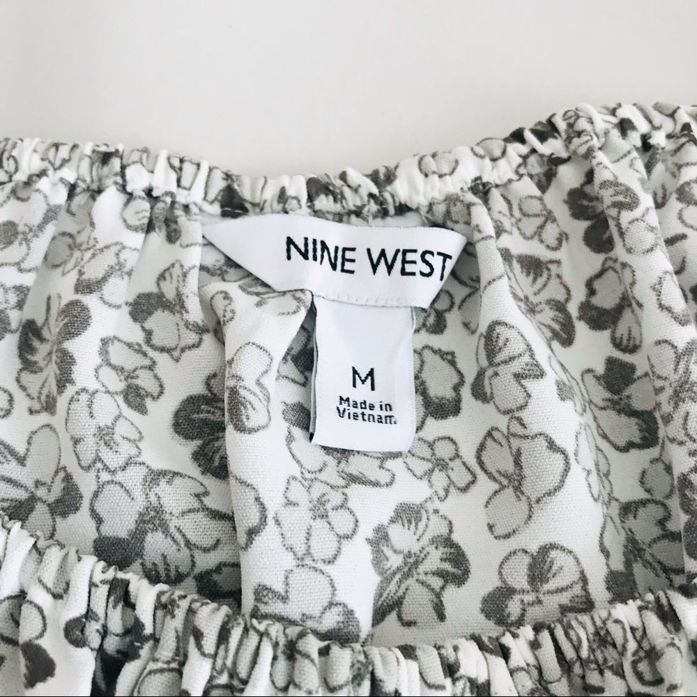 New! Nine West Bohemian Peasant Floral Square Neck Peplum Blouse Top - Picture 9 of 10